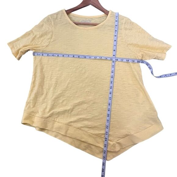 Chico’s lemon yellow asymmetrical elbow sleeve top size large - Picture 4 of 6